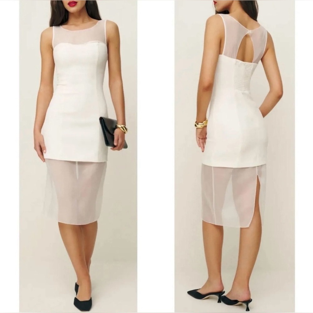 NWT Reformation Eydie Crepe Sheer Panel White Midi Dress Size 4 - Picture 11 of 11